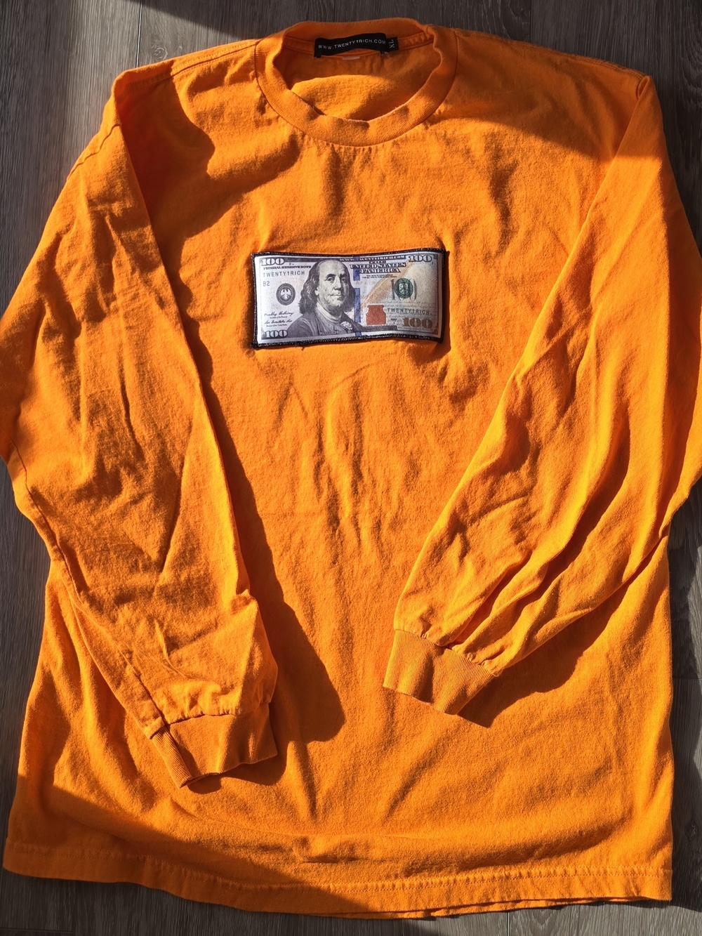 Twenty1Rich Orange Long Sleeve Tee XL Money Graphic Streetwear Mens